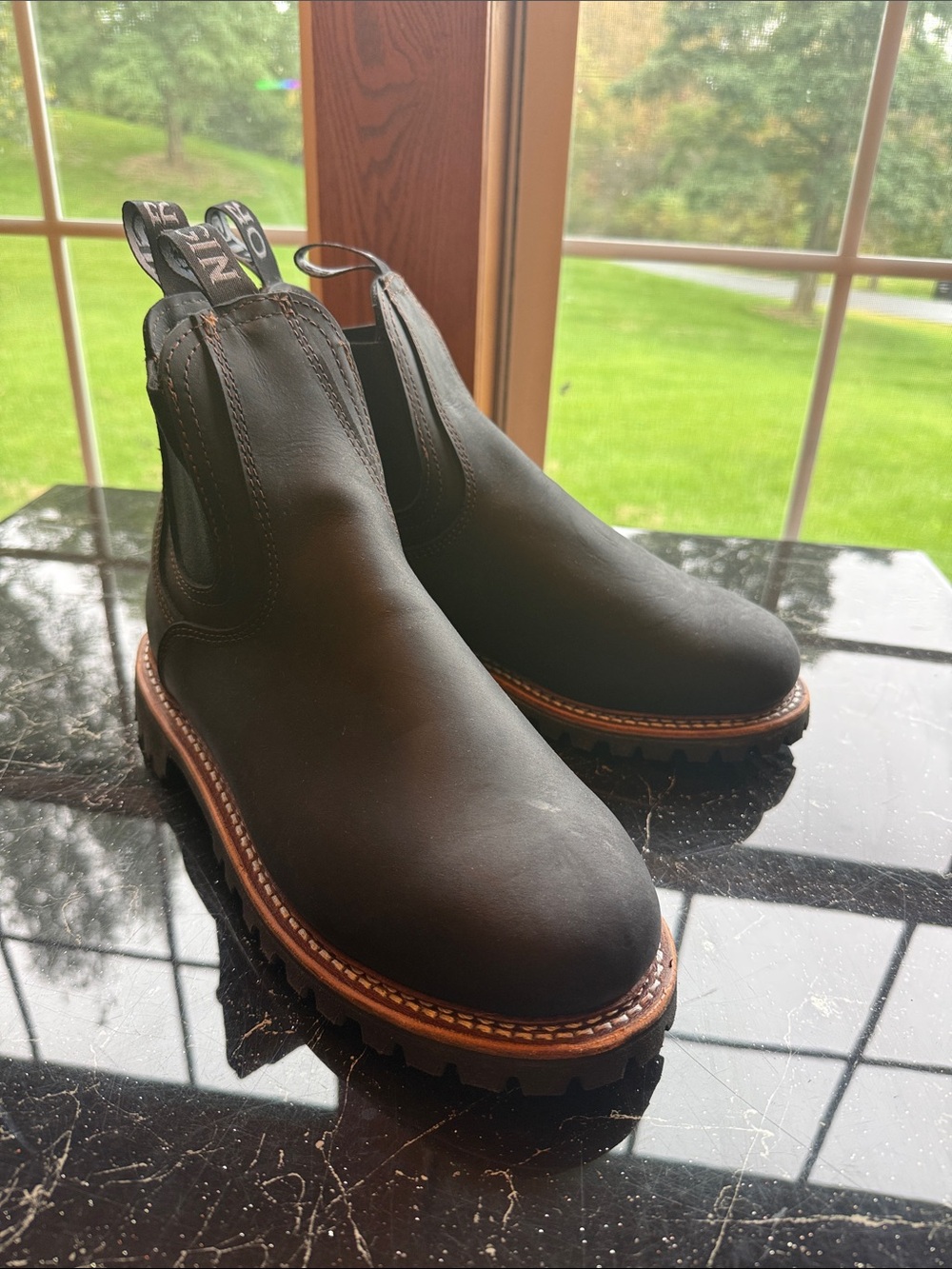 Origins Black Chelsea Pull-On Boots with Brown Welt